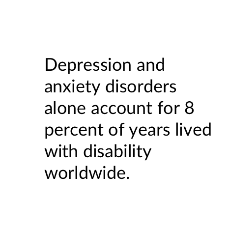 Depression and anxiety disorders alone account for 8 percent of years lived with disability worldwide.