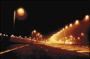 Picture of characteristic yellow light of sodium streetlamps